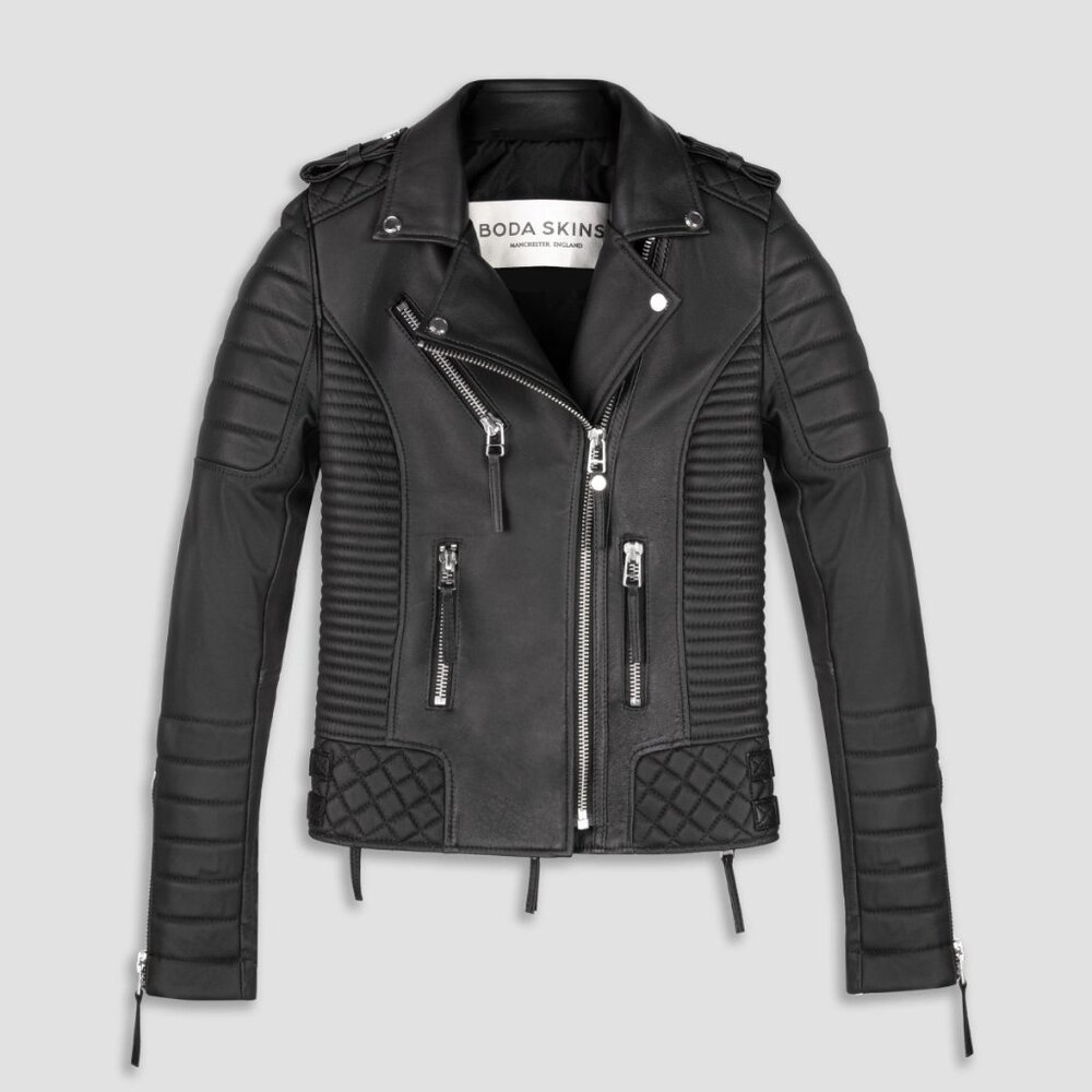 Boda Skins Women's Black Leather Jacket - Kay Michaels 2.0 | Size 4 (US)